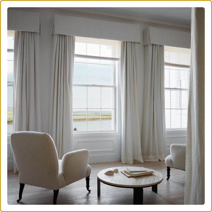 Curtain material or installed interior