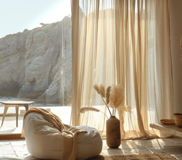 Curtain material or installed interior